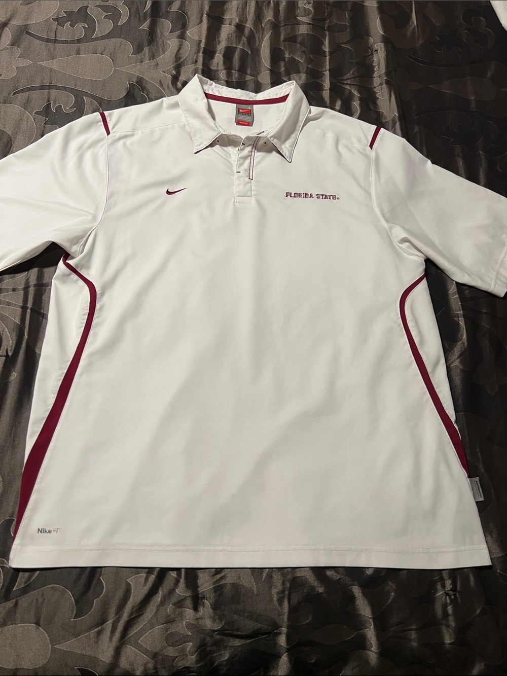 Nike Fit Dry FSU Florida State White Polo Garnet Trim Men’s Large